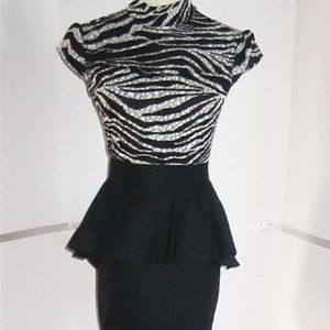 NWOT Zebra print Open Back Peplum Dress Size S/M